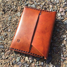 Load image into Gallery viewer, Two card sleeves with tucked flap closure.  Full grain chrome or vegetable tanned leather.  4.5&quot; by 3.5&quot; closed.  If interested in two tone option, please specify in order notes. Snowday Leather | Missoula, MT