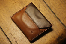 Load image into Gallery viewer, Two card sleeves with tucked flap closure.  Full grain chrome or vegetable tanned leather.  4.5&quot; by 3.5&quot; closed.  If interested in two tone option, please specify in order notes. Snowday Leather | Missoula, MT