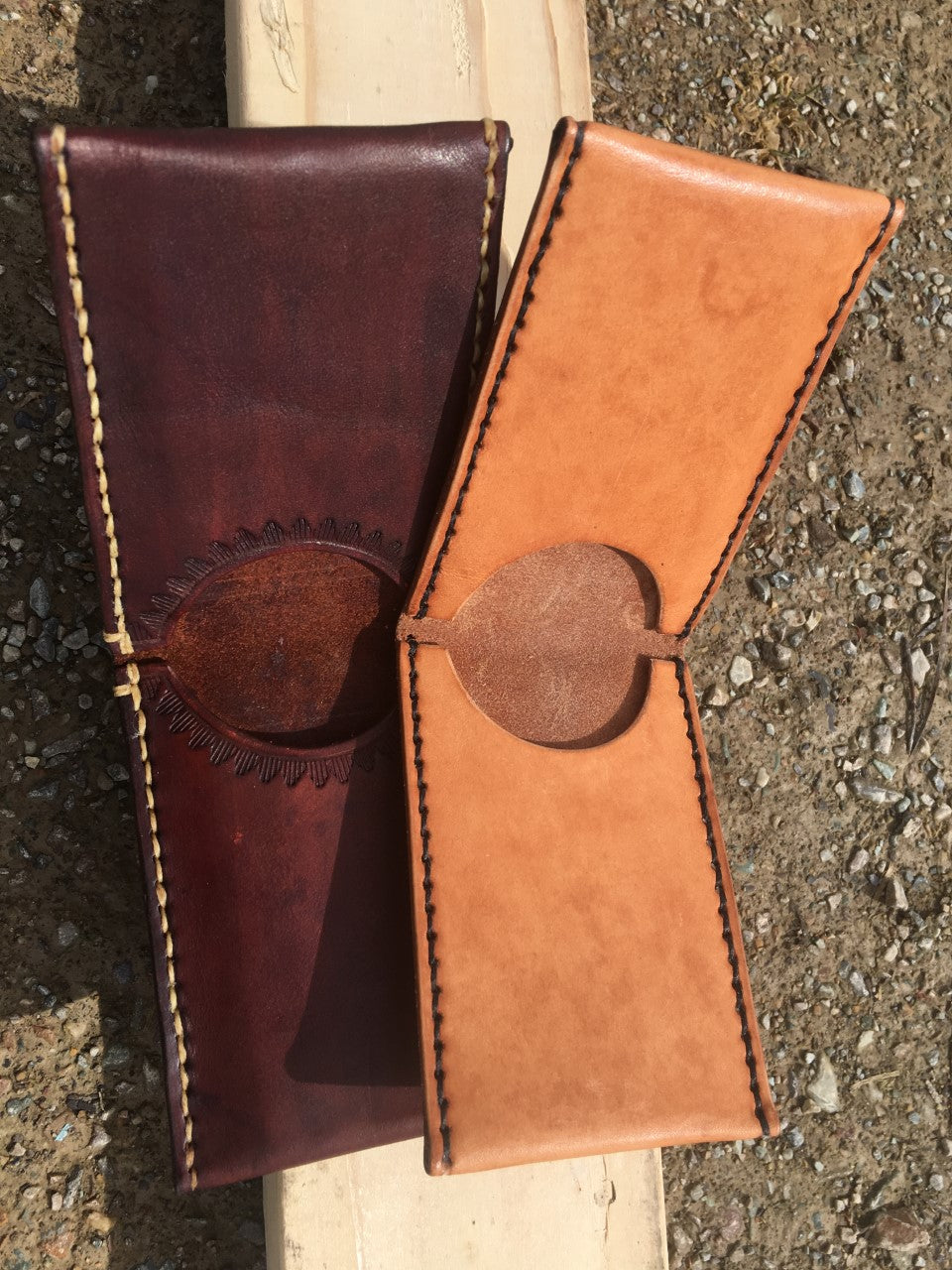 Similar to Bifold Twin but flipped a bit.  Sleeves are in a vertical orientation. You like?  Same bomber stitching and full grain leather. Waxed finish. Veg tan. 3.5